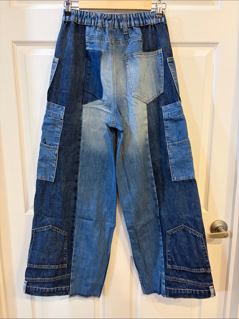 Oli & Hali NWT Blue Faded UPSIDE DOWN POCKETS Patchwork Wide-Leg Jeans - Picture 9 of 13